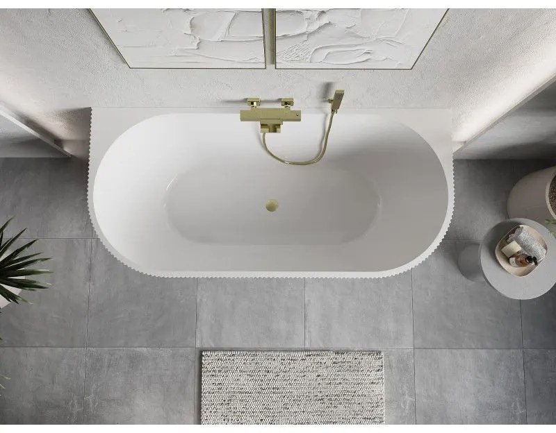 Mexen Oris, voľne stojaca ryhovaná vaňa 170 x 80 cm, biela-šedá, zlatý matný prepad, 52871708062-55