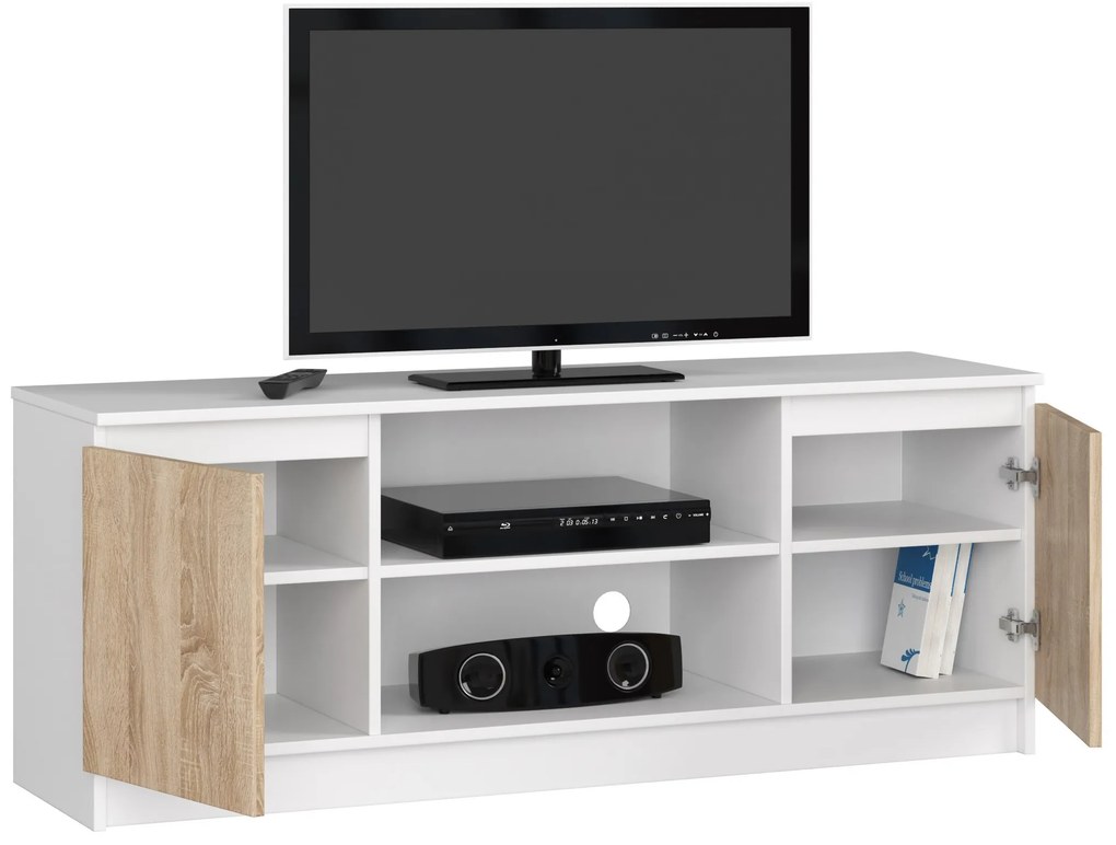 TV stolík Dariel (biela + dub sonoma). Akcia -14%. Vlastná spoľahlivá doprava až k Vám domov. 1069407