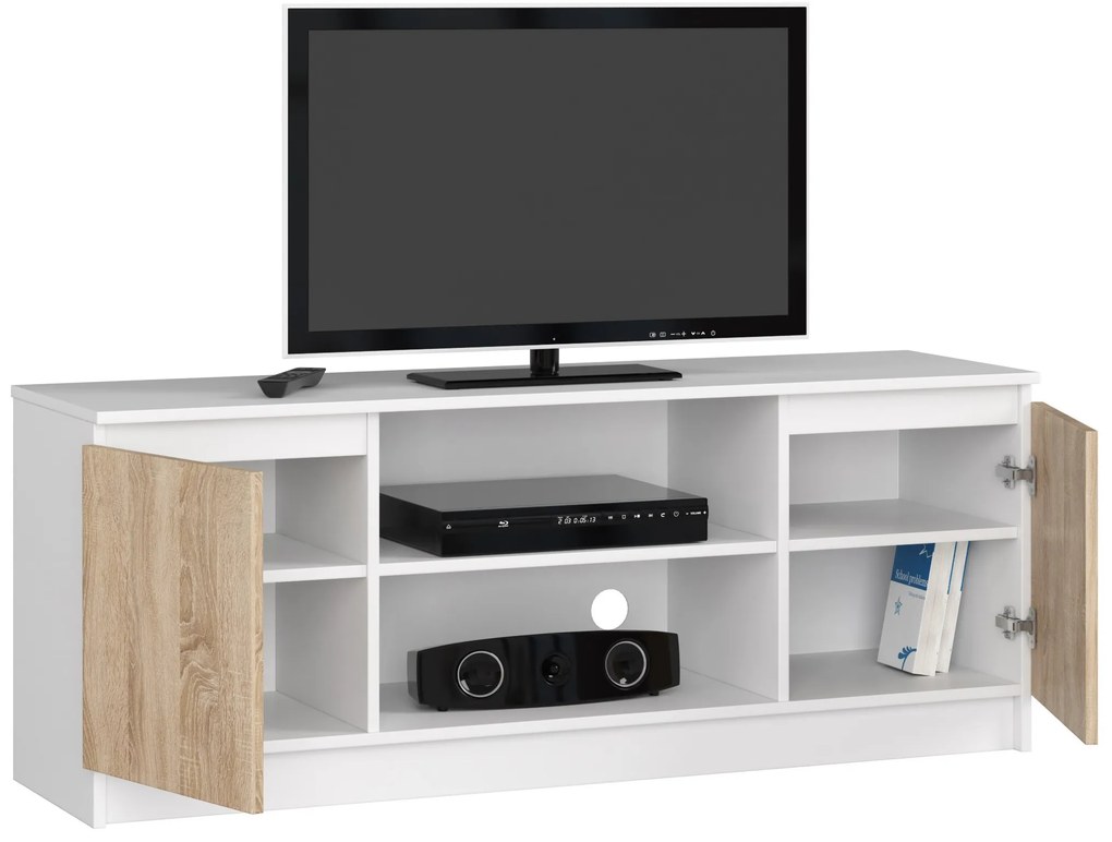 TV stolík Dariel (biela + dub sonoma). Akcia -17%. Vlastná spoľahlivá doprava až k Vám domov. 1069407