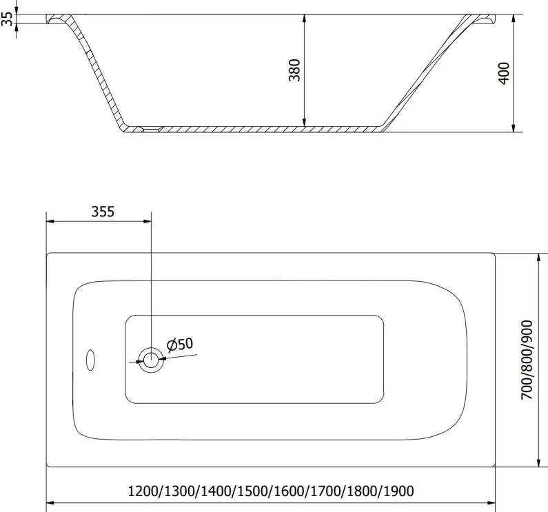 Mexen Vega obdĺžniková vaňa 180 x 80 cm, biela - 55011808000