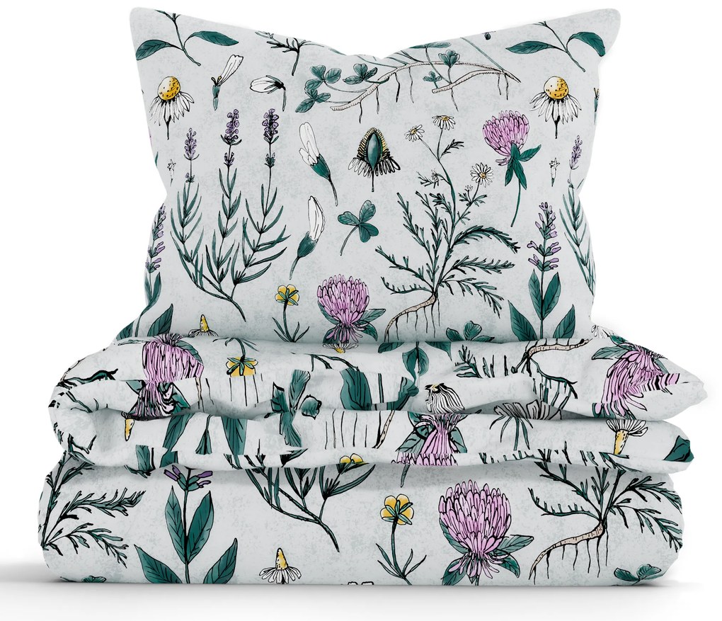 Francúzske bavlnené obliečky Renforcé - Herbár mentolový