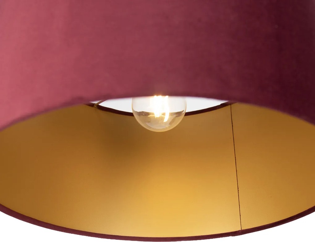 Závesná lampa čierna s červeným tienidlom a zlatým interiérom 35cm 3-svetlá - Cava