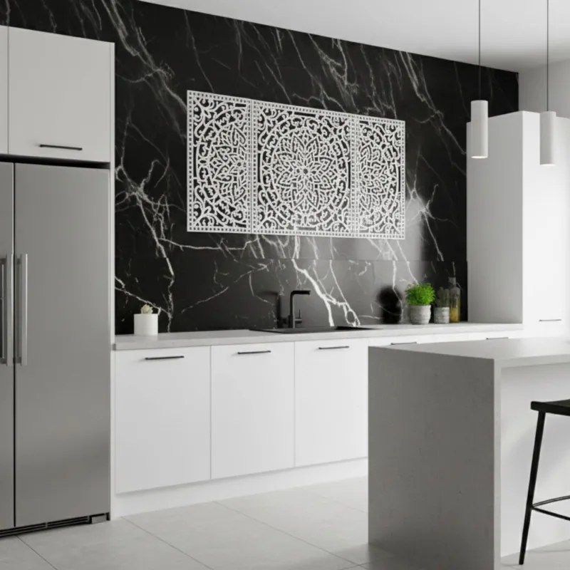 Drevená nástenná dekorácia trojdielna mandala do interiéru | SENTOP HDF0514-B