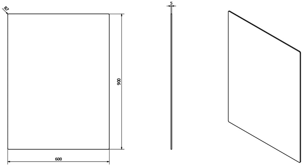 Sapho Sapho, PLAIN zrkadlo 60x90cm , zaoblené rohy, bez uchytenia, 1501-28