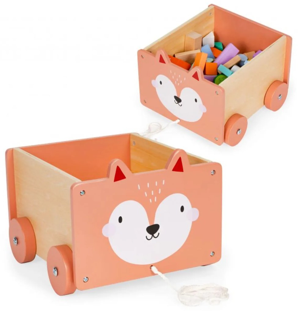 Detský drevený vozík na hračky - ružový | mačiatko