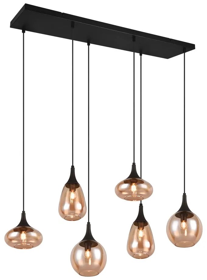 Čierno-oranžové závesné svietidlo so skleneným tienidlom Lumina – Trio