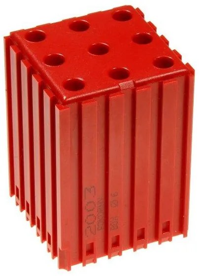Plastový box na náradie s valcovou stopkou D6, modul 5x5, 9 dutín, červená