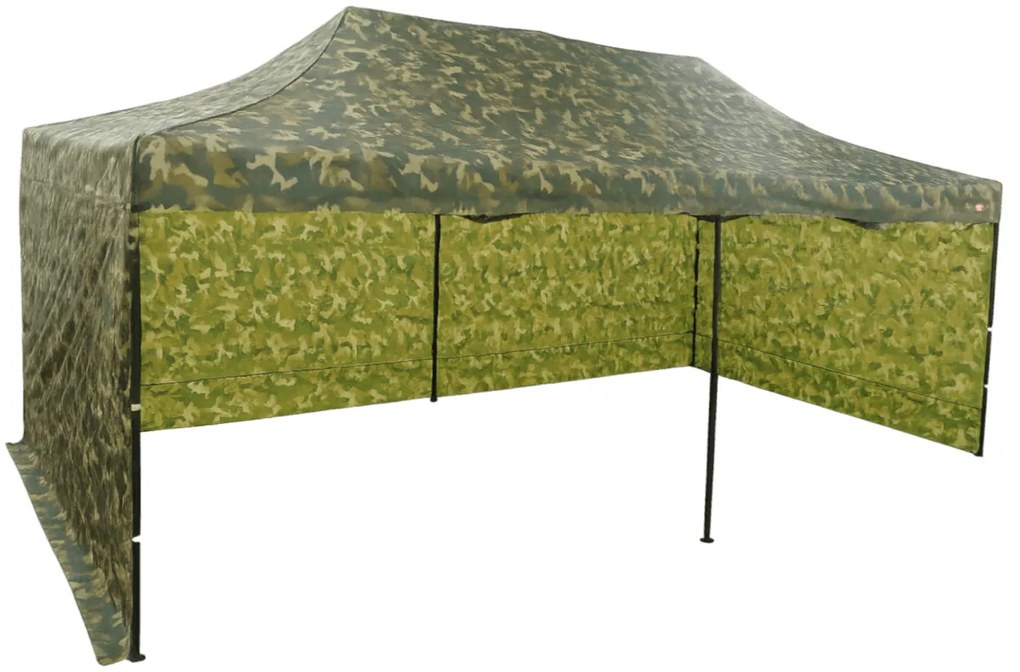 Rýchlorozkladací nožnicový stan 3x6m – hliníkový, 3 bočné plachty, Maskáčová