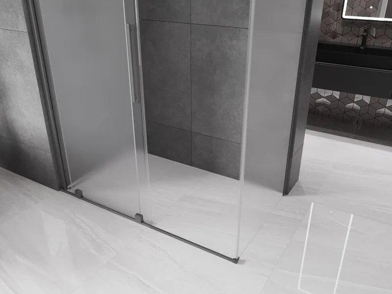 Mexen Velar, sprchový kút s posuvnými dverami 150 x 75 cm, 8mm sklo námraza, brúsený grafit, 871-150-075-31-95