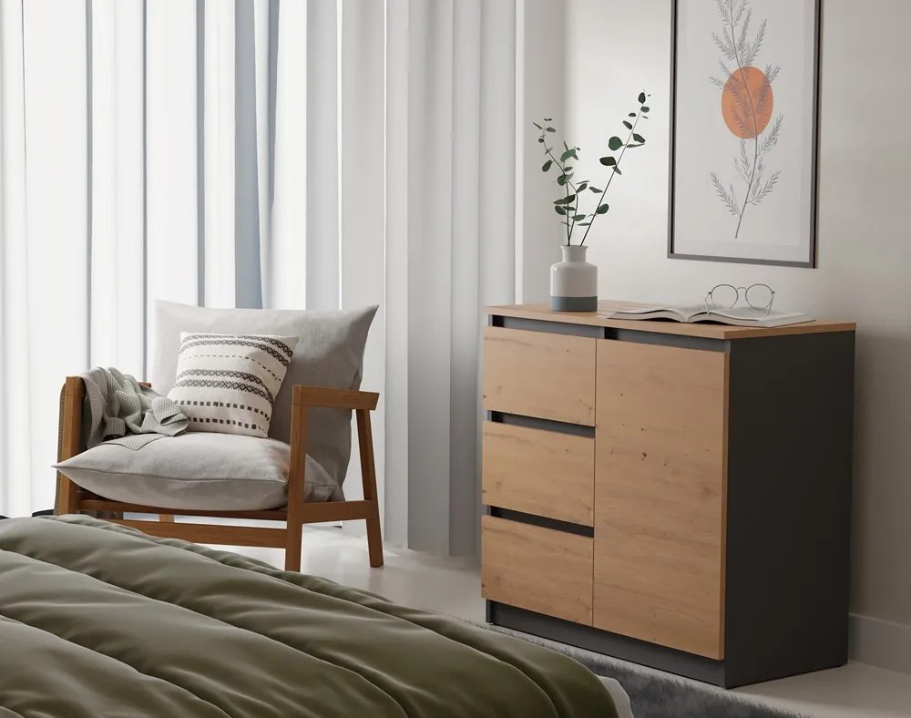 Komoda Musecalo 12 (dub artisan + artisan). Akcia -20%. Vlastná spoľahlivá doprava až k Vám domov. 1132867