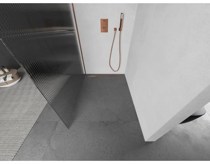 Mexen Kioto L, sprchová zástena Walk-In 120 x 200 cm, 8mm sklo s rebrovým vzorom, ružové zlato profil, 800-120-103-60-09