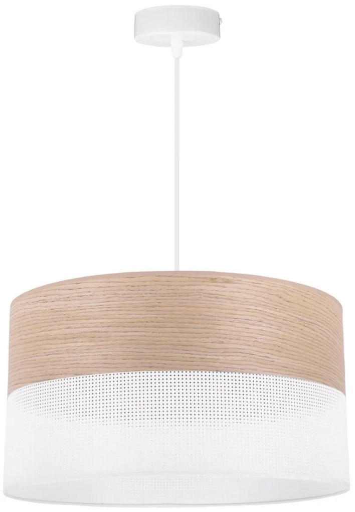 Závesné svietidlo Wood, 1x béžová dubová dýha/biele PVC tienidlo, (fi 40cm)