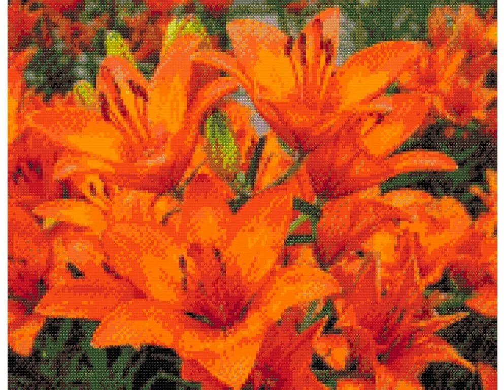 Gario Diamantové maľovanie Oranžové ľalie Rozmery: 50 x 40 cm, Rámovanie: Iba zrolované plátno, Diamanty: Štvorcové