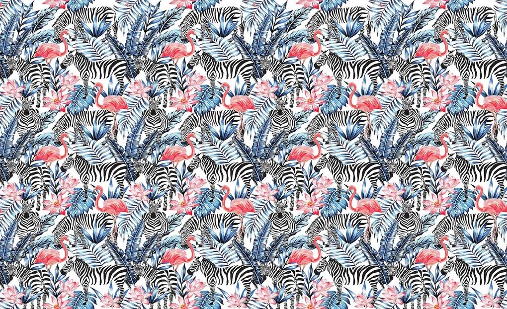 Fototapeta - Mozaika - zebra a plameniak (152,5x104 cm)