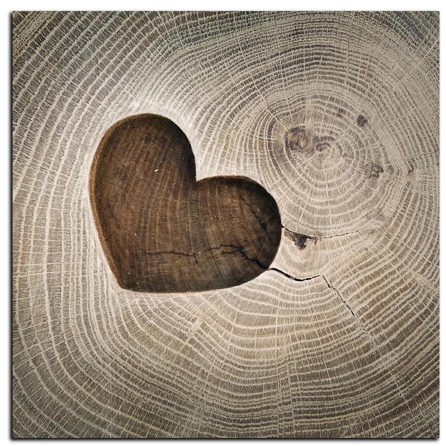 Obraz na plátne - Srdce na drevenom pozadí - štvorec 3207A (80x80 cm)