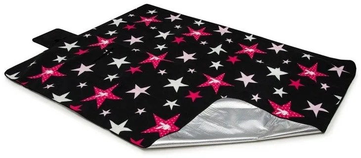 Plážová deka čiernej farby s ružovými hviezdičkami