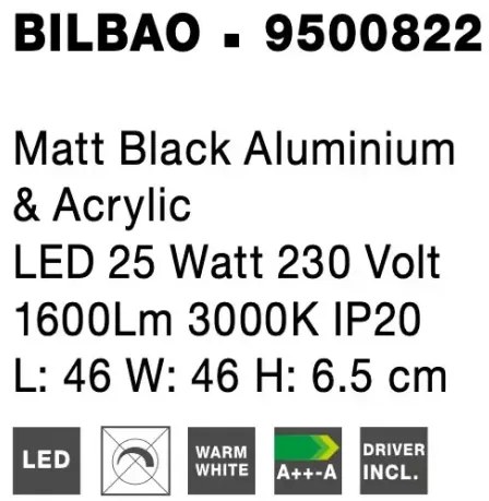 LED stropné svietidlo Bilbao 46 čierne