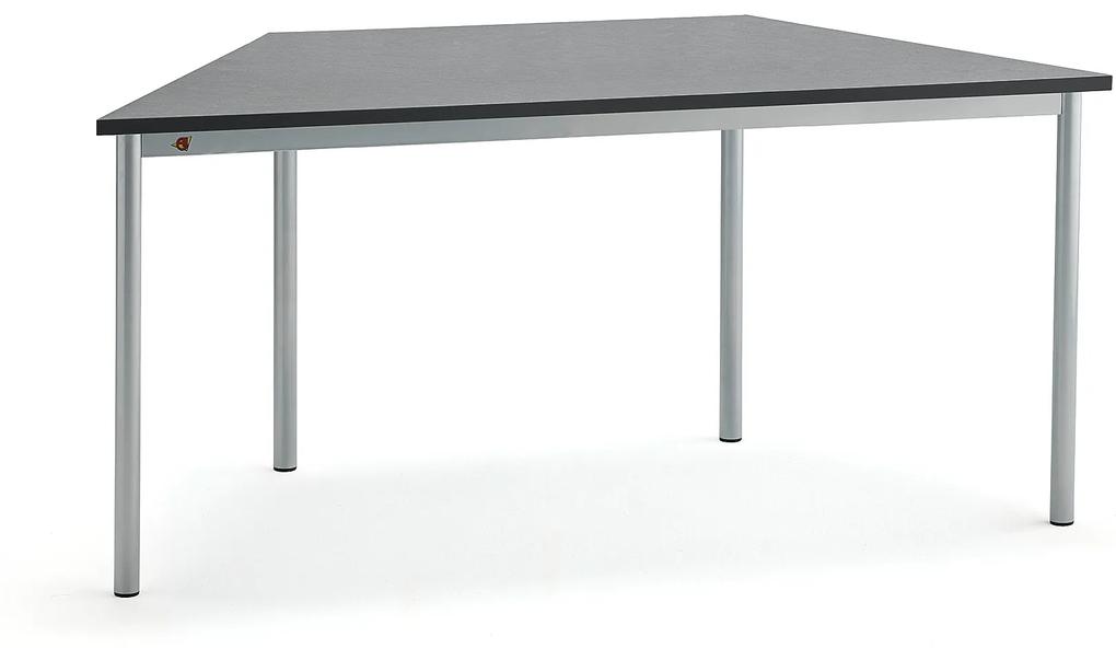 Stôl SONITUS TRAPETS, 1600x800x720 mm, linoleum - tmavošedá, strieborná