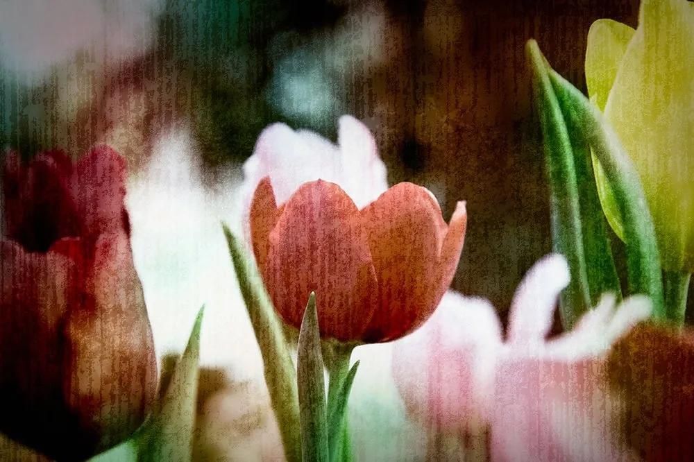 Tapeta lúka tulipánov v retro štýle - 150x100