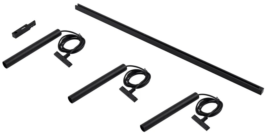 Moderný koľajnicový systém s 3 čiernymi závesnými svetlami 1-fázový - Slimline Keno