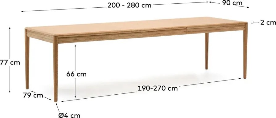 Rozkladací jedálenský stôl s prídavnou doskou v dekore duba 90x200 cm Lenon – Kave Home