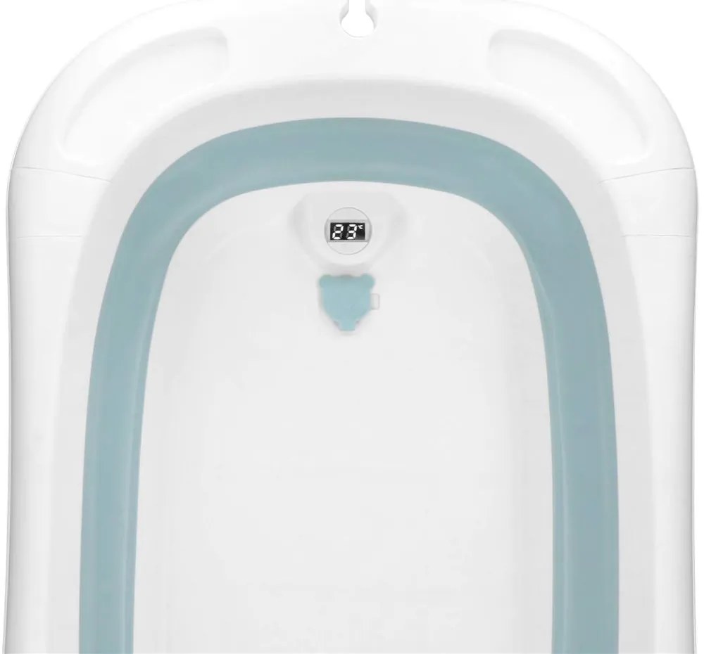 SPRINGOS Skladacia detská vanička 35 L pre bábätká, s teplomerom a vankúšikom, biela a modrá SB0063