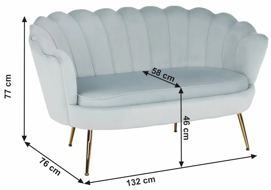 Lavica v štýle Art-deco, sivomodrá Velvet látka/gold chróm-zlatý, NOBLIN