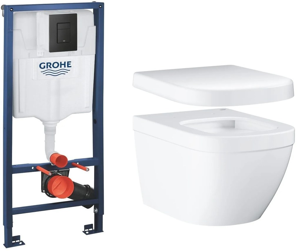 Set WC misa Grohe Euro Ceramic 3932800H, podomietkový konšrukcia so splachovacím tlačidlom Grohe Solido 38811KF0, 39331001