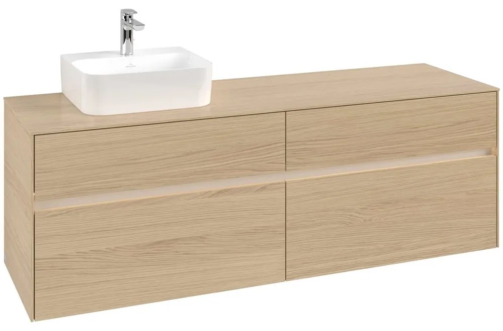 VILLEROY &amp; BOCH Collaro závesná skrinka pod umývadlo na dosku (umývadlo vľavo), 4 zásuvky, s LED osvetlením, 1600 x 500 x 548 mm, Nordic Oak, C105B0VJ