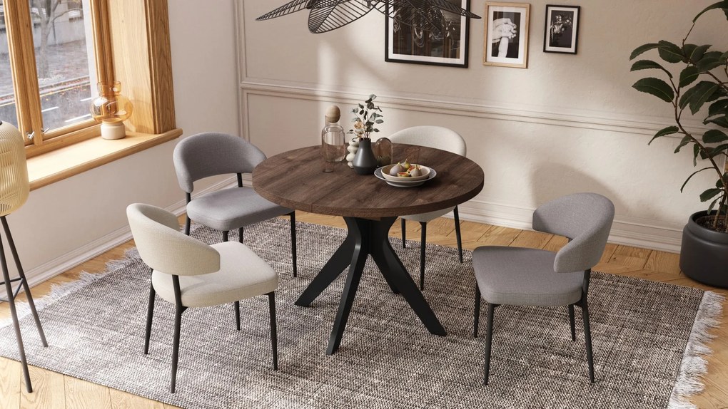 RENZO Hnedý dub/čierna noha - OKRÚHLY STÔL Ø110 ROZKLADACÍ DO 180 cm | DO KUCHYNE JEDÁLNE OBÝVAČKY RETRO