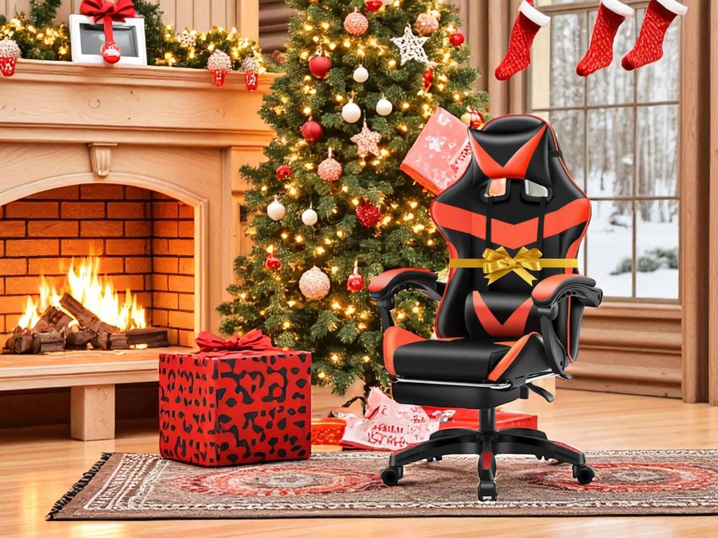 Kancelárska herná stolička s nastaviteľnou opierkou nôh - čierno-červená