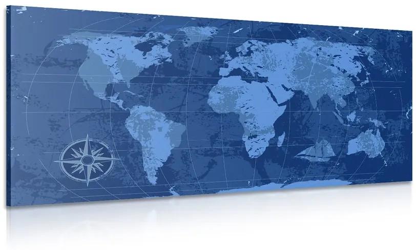 Obraz rustikálna mapa sveta v modrej farbe Varianta: 120x60