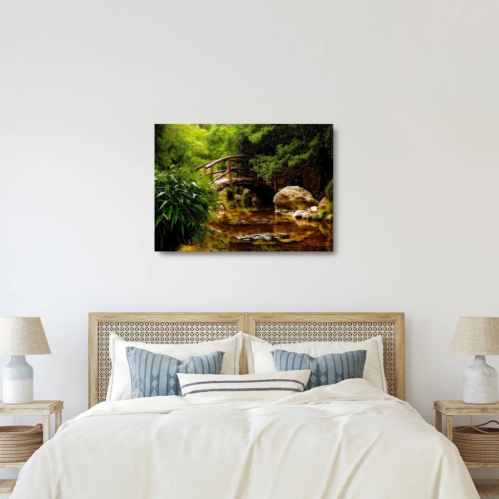 Sklenený obraz - Most cez riečku (70x50 cm)