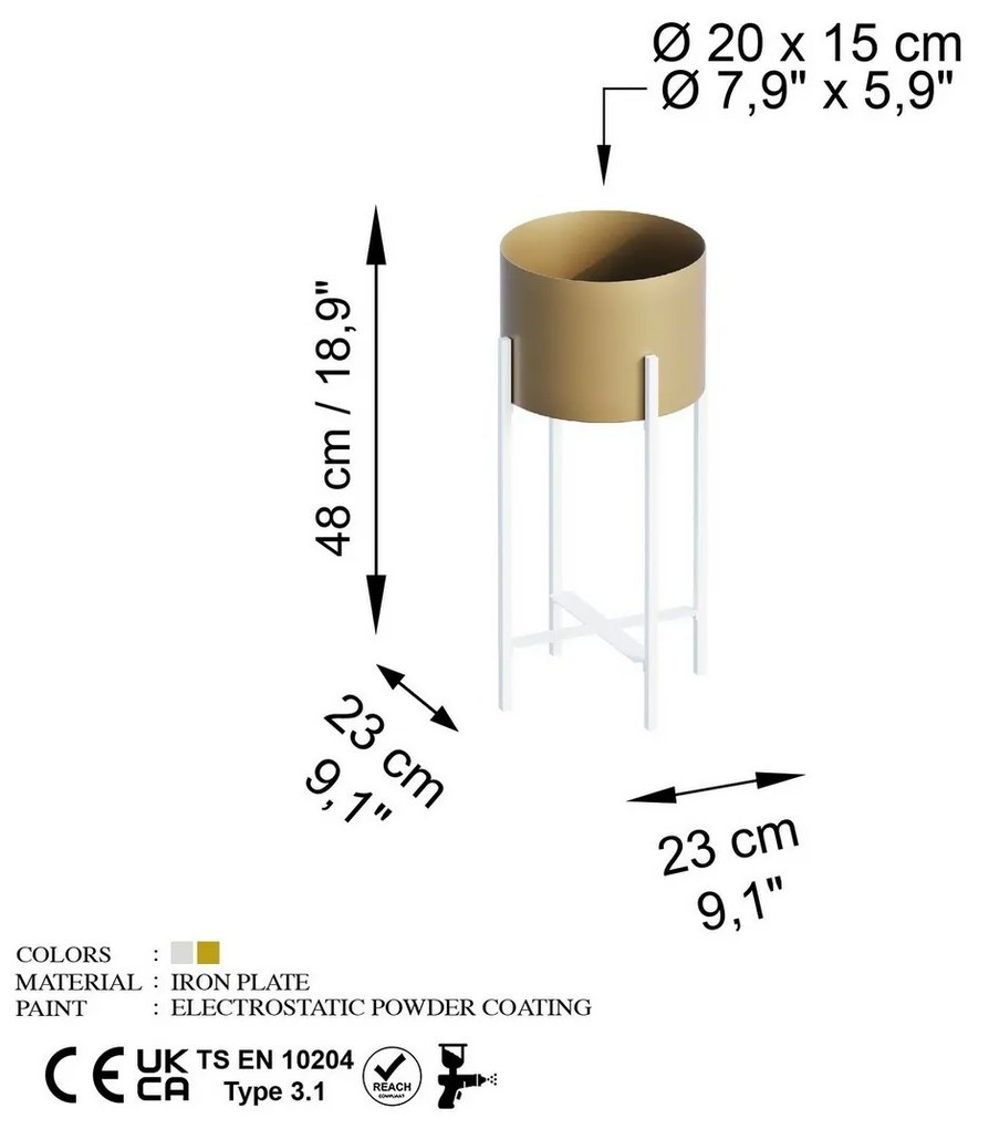 Kovový stojan na kvety GED-026-C Aurum, biela/zlatá