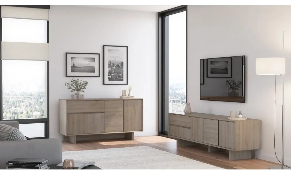 TV stolík v dekore duba v prírodnej farbe 180x55x45 cm Carpi – Marckeric