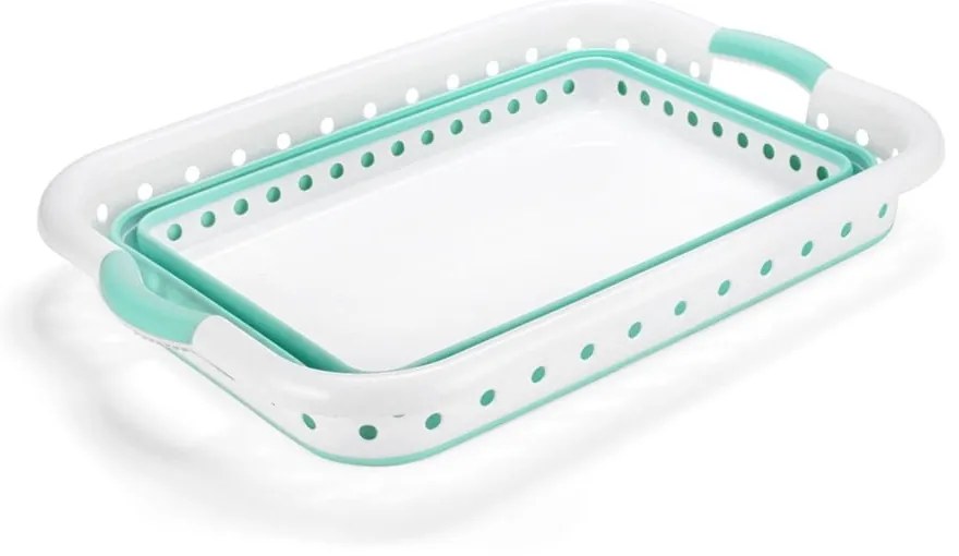Bielo-tyrkysový skladací kôš na bielizeň Addis Collapsible Laundry Basket