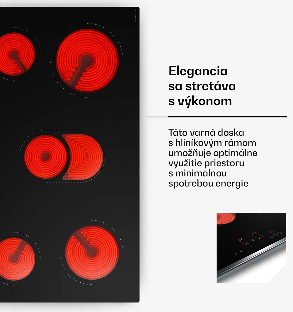 Klarstein Verosteel sklokeramická varná doska, Minimalistická, výkonná, 5 varných zón, 8400 W, 90 cm