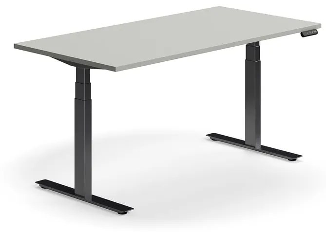 Výškovo nastaviteľný stôl QBUS, rovný, 1600x800 mm, čierny rám, svetlošedá