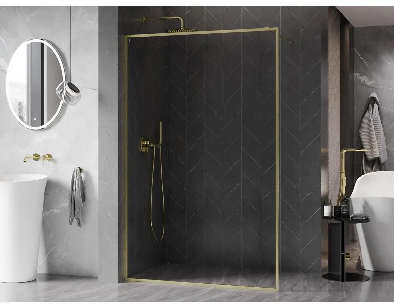 Mexen Kioto-XF, sprchová zástena s rámom 160 x 202 cm, 10mm číre sklo, zlatý matný profil, 800-160-104-55-00-X