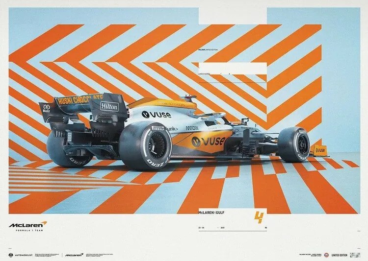 Umelecká tlač MCLAREN X GULF - HORIZONTAL - LANDO NORRIS - 2021, Automobilist