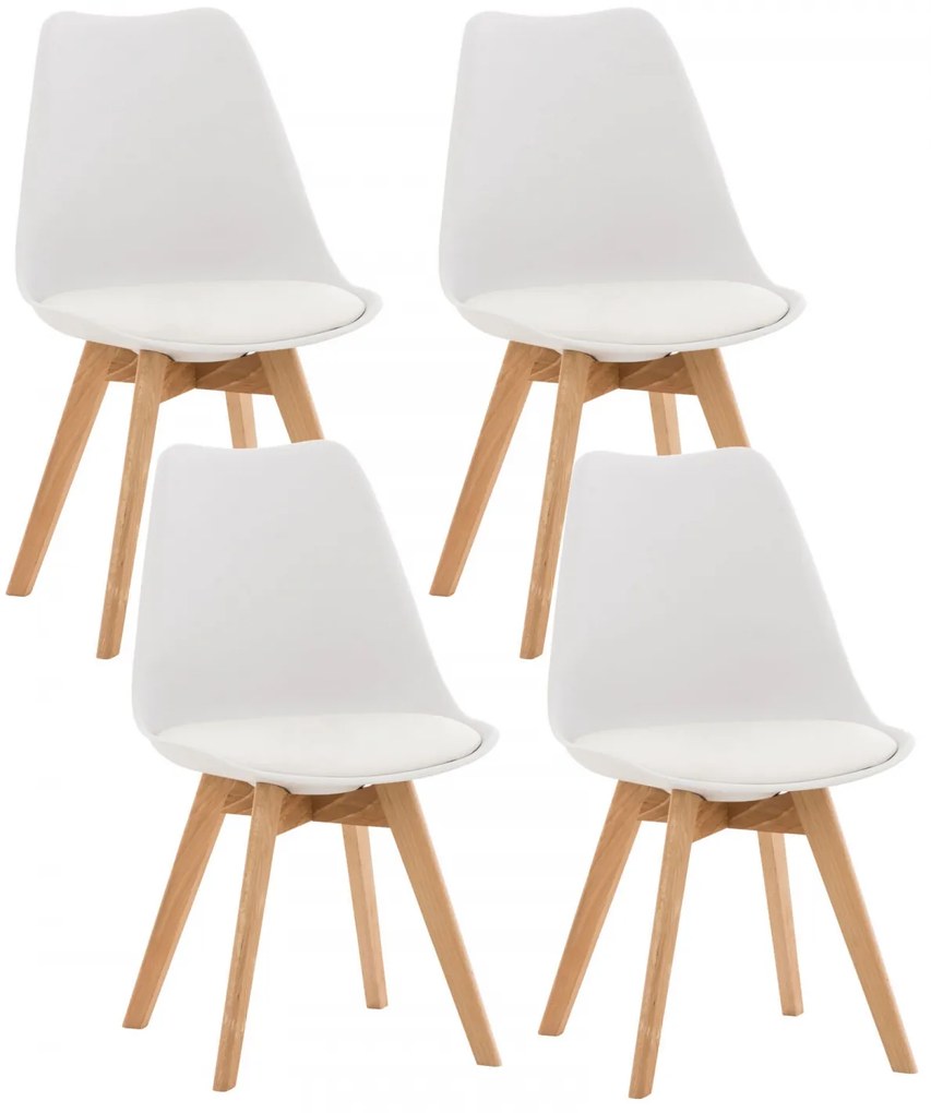 Stolička Linares (SET 4 ks) - plast, drevené nohy natura - Biela