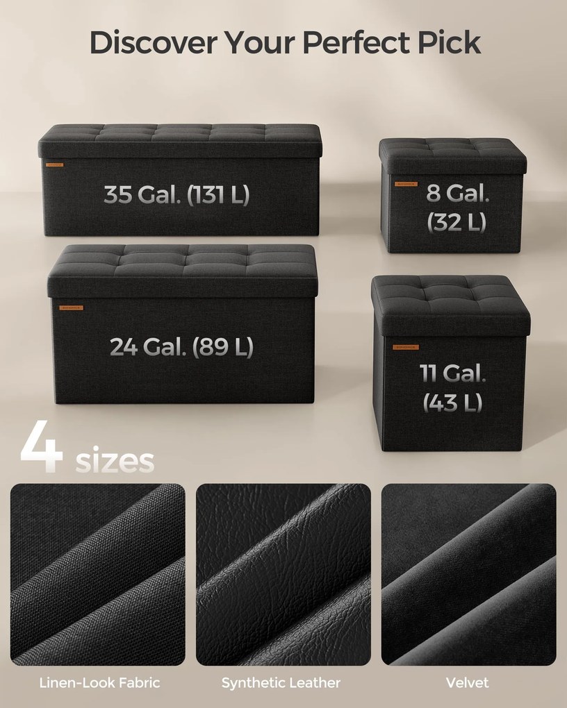 SONGMICS úložný taburet, skladací sedací pult, 38×76×38 cm, čierny