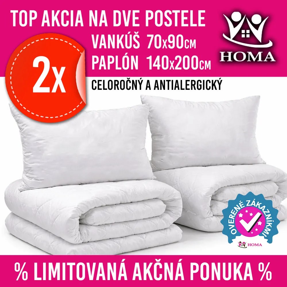 2x paplón a 2x vankúš antialergická súprava Homa 140x200 cm celoročná
