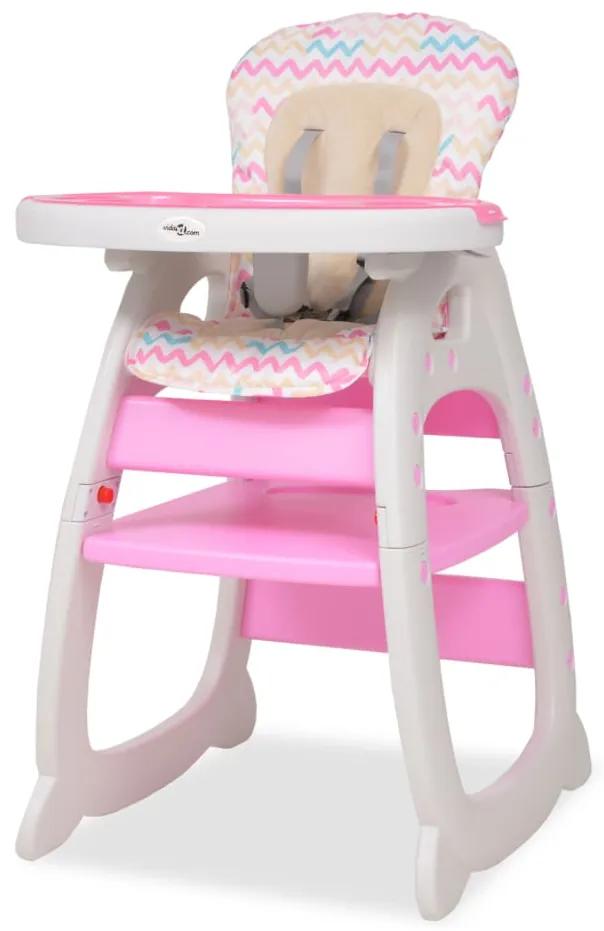 Vysoká detská jedálenská stolička s pultíkom 3-v-1, ružová