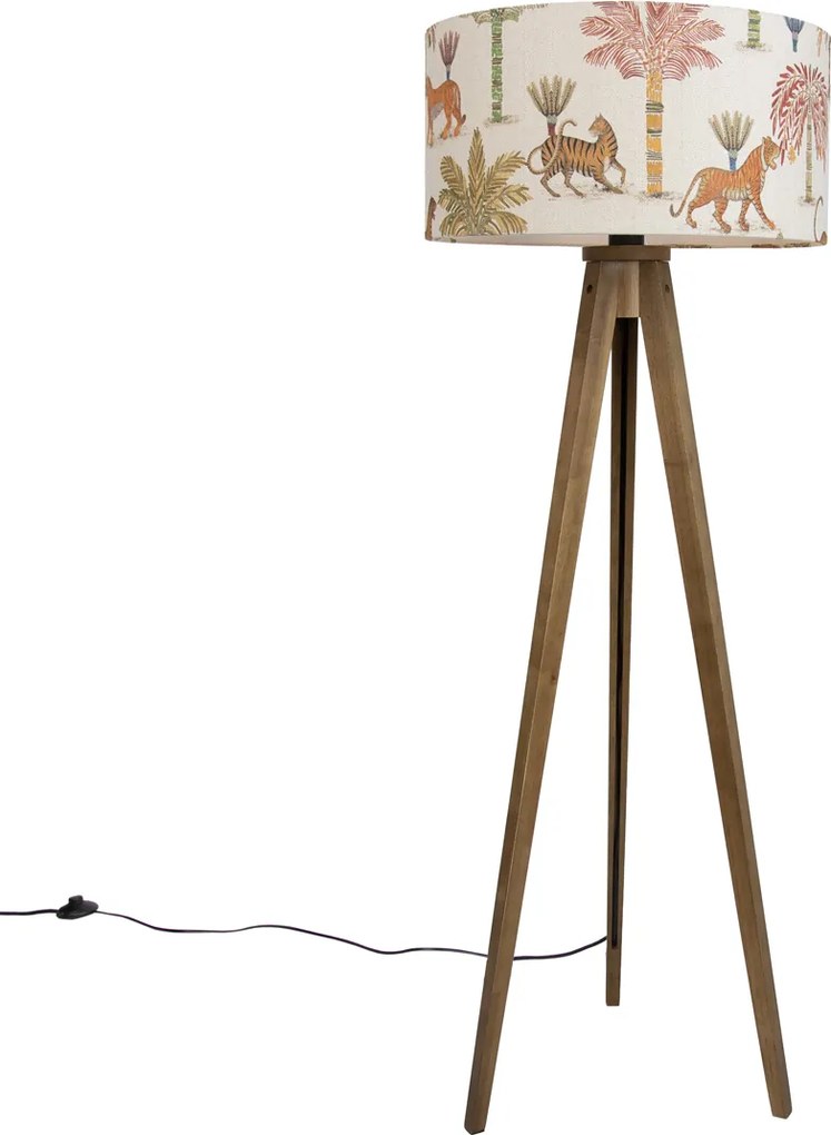 Drevená stojaca lampa s viacfarebným tienidlom so zvieracou potlačou 50 cm - Tripod Classic