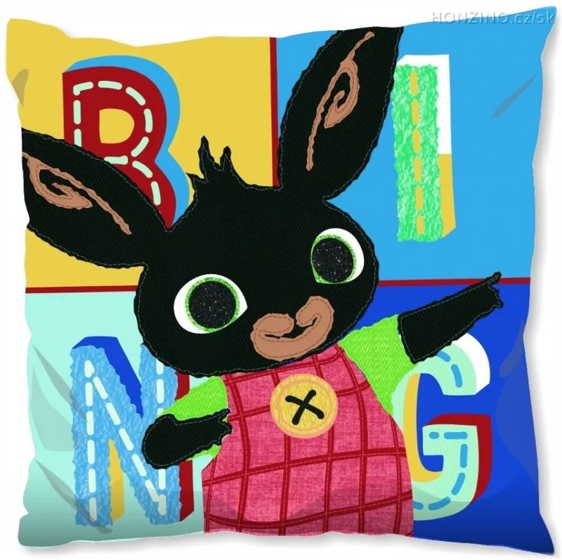 Detský obojstranný vankúš Zajačik Bing & Flop / Zajačik Bing v póze Usaina Bolta - 40 x 40 cm