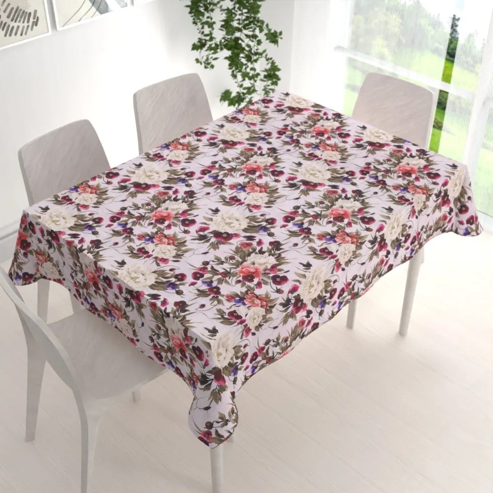 Biante Dekoračný obdĺžnikový obrus Leona LN-075 Farebné kvety na smotanovom 130x160 cm