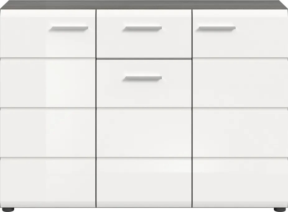 Komoda so zásuvkou Salsa, 120 cm, sivý dub/biely lesk