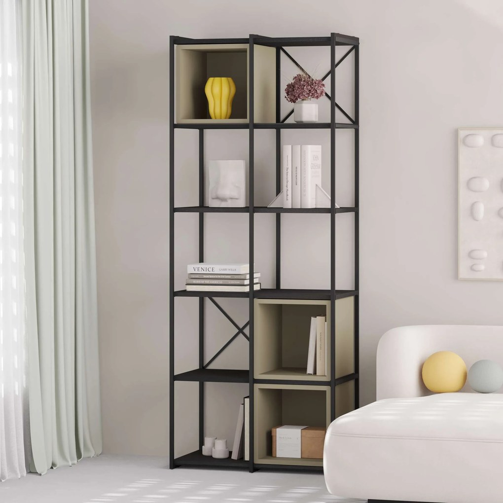 Knižnica Houseland Vale Midi čierna/sivo-zelená