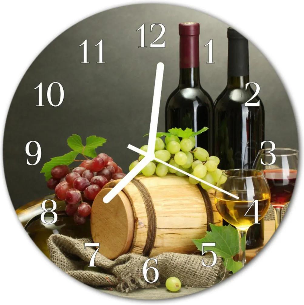 Skleněné hodiny kulaté Hrozny pro víno